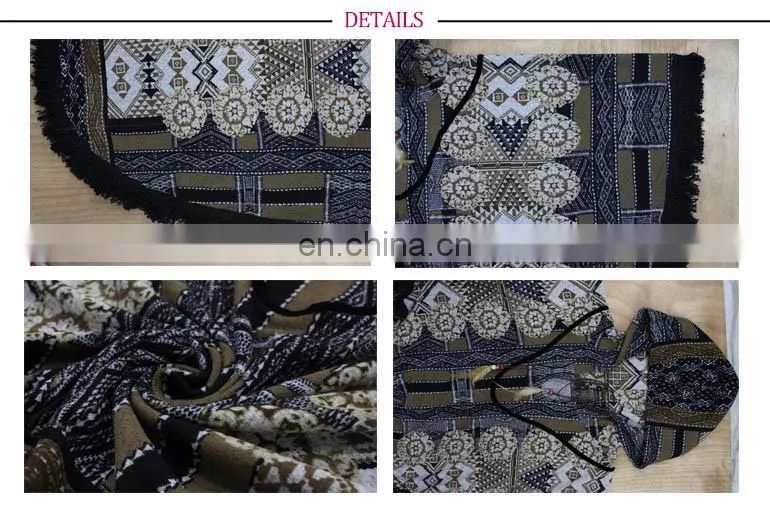 Wholesale Designer Clothing Tribal Mandala Print Poncho Hoodie With Tassel Fringe