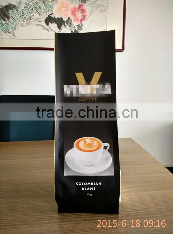 side gusset plastic printed aluminum foil coffee bean packaging bags with valve 1KG
