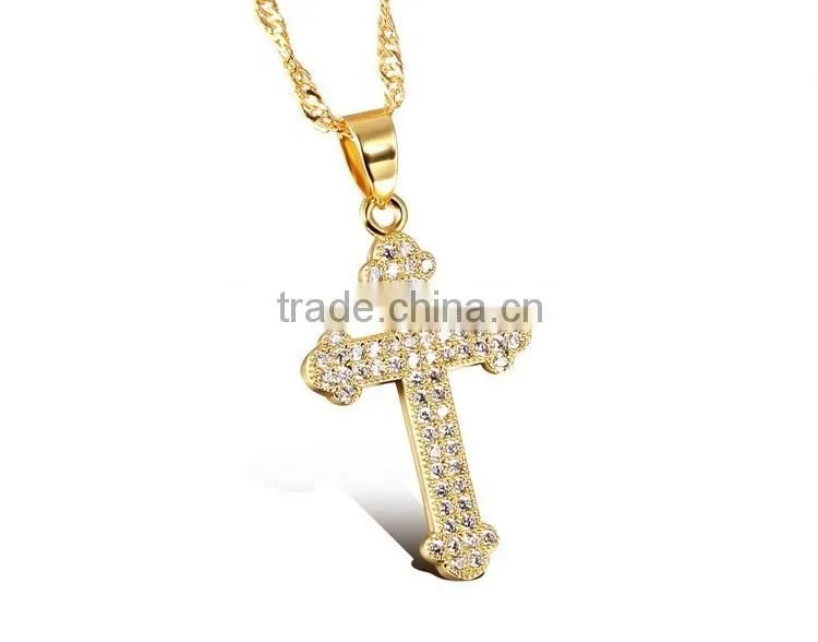 Drill microscope zircon set auger cross pendant gold plated necklace unisex lover gifts