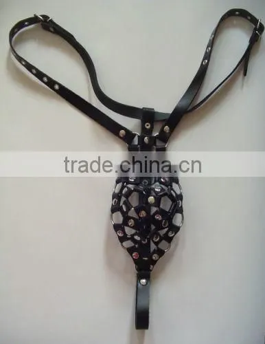 Mens leather jockstrap briefs pouch bottom for men black with steel studs