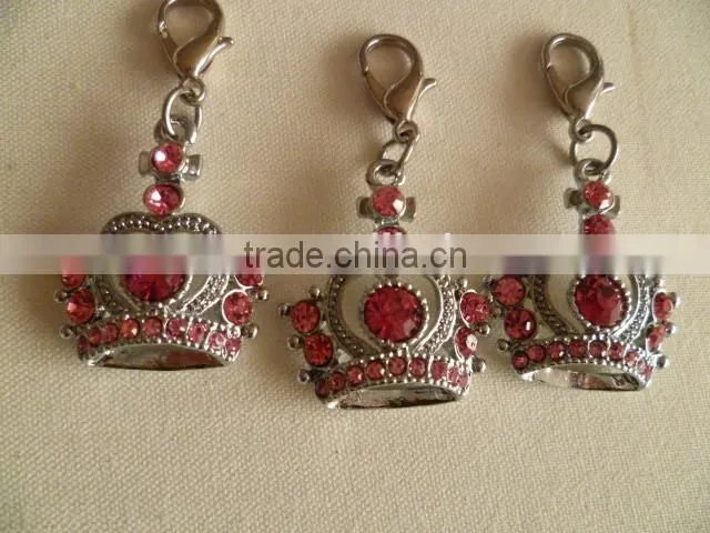 Zinc Alloy 3D design metal crown pendant charms with Colorful Rhinestones