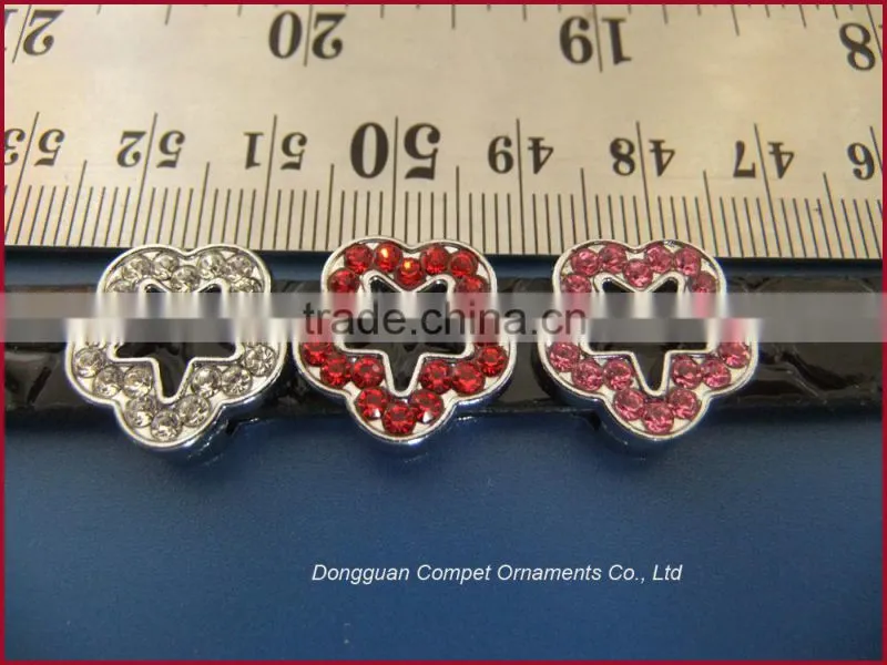 Zinc Alloy Rhinestone Plum Flower 10mm Slide Charms with full diamonds
