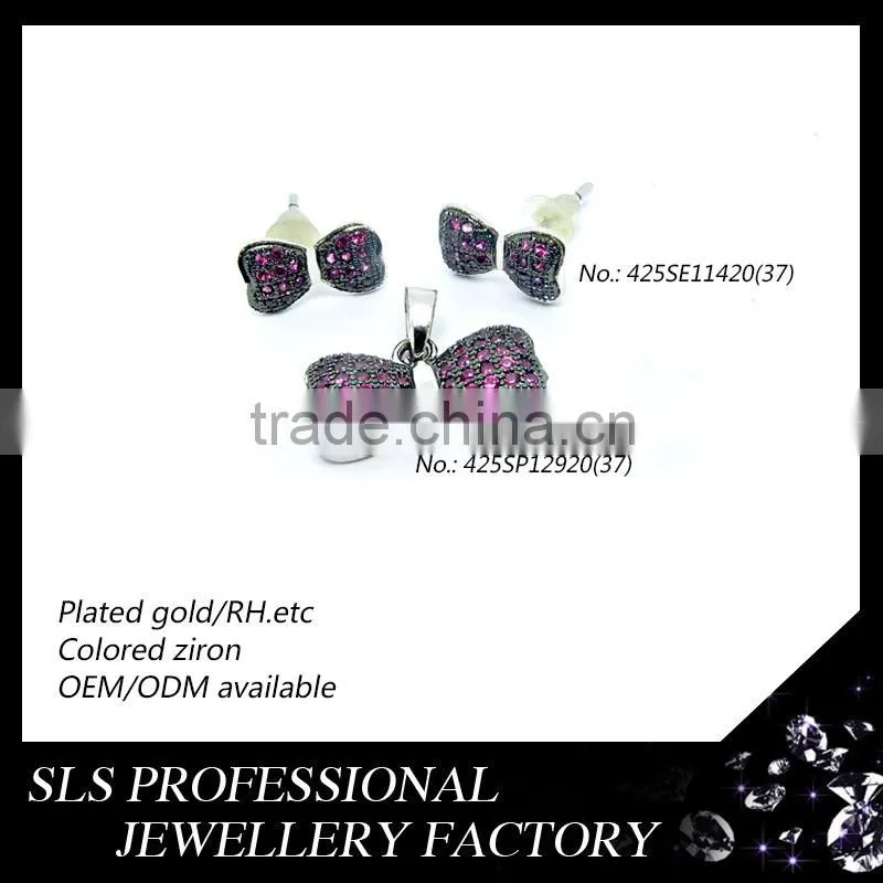 925 silver jewelry earring "bow tie "shape stud earring with red zircon earring fashion SLS brand jewelry