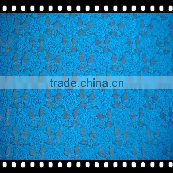 Elastic jacquard blue lace fabric