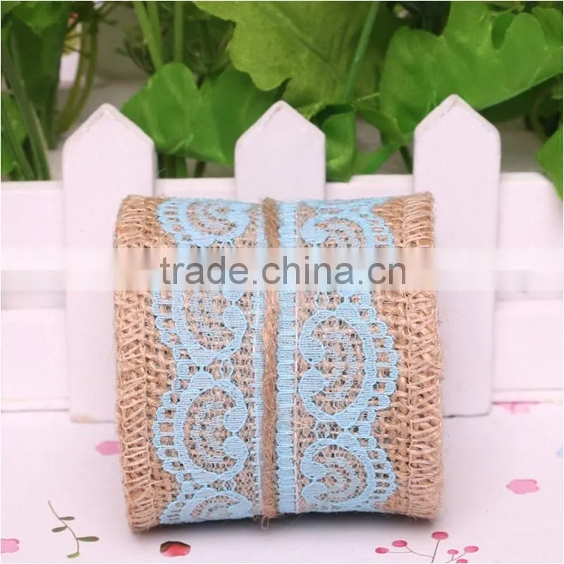 0.06*2M Jute Burlap colourful heart lace roll customized DIY decoration jute roll