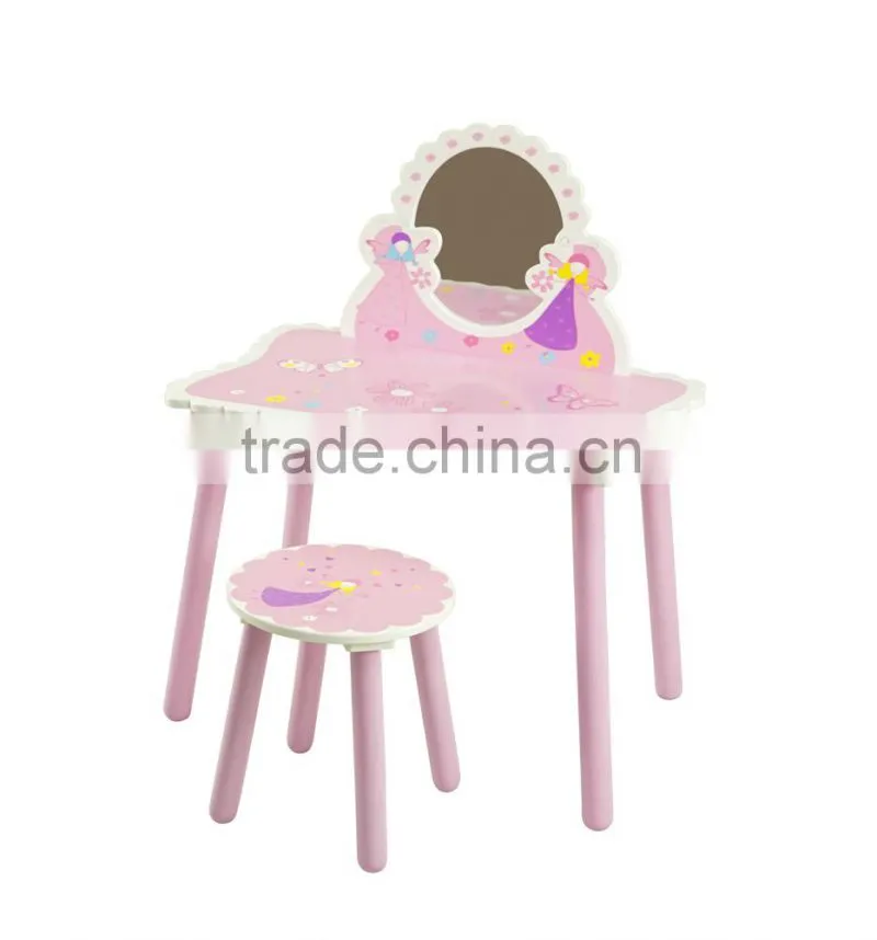wooden kids vanity dressing table with mirror