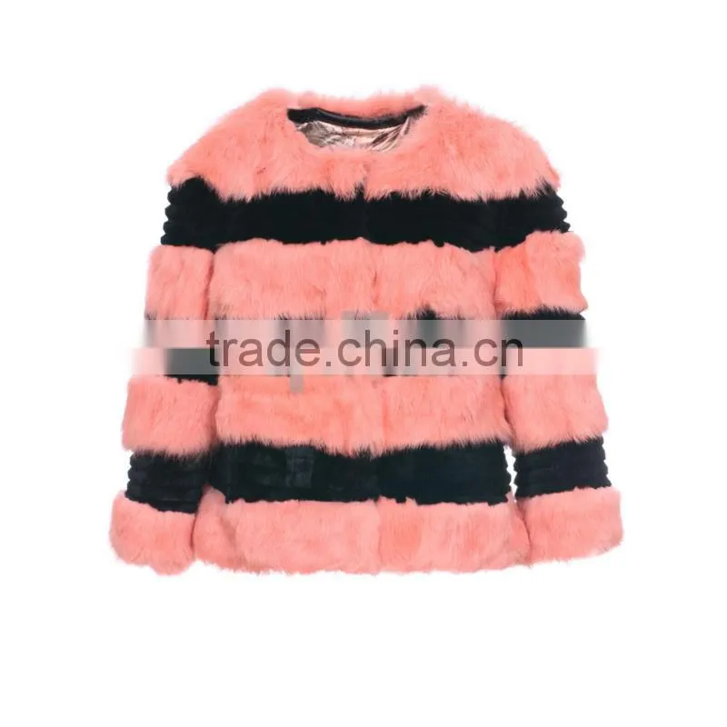 QD30538 Plus Size Intimate Winter Apparel Shearing Black White Rabbit Fur Lady Jacket