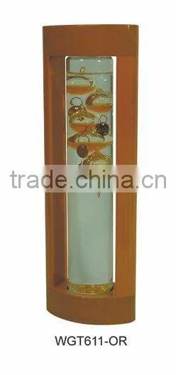 Galileo Thermometer with Wood Frame Purple