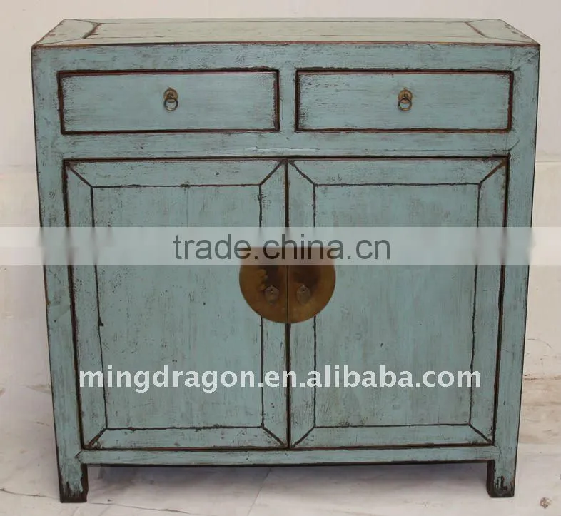 Chinese Antique Gray Blue Colour Two Drawer Two door cabinet