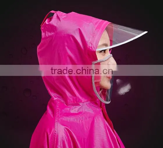 2016 new style rain poncho with reflective tape and face protection