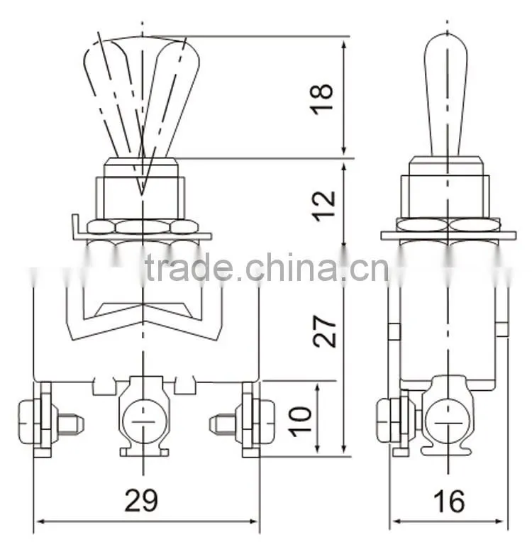 CNTD CE Approved 6ways SPDT ON-ON Waterproof Mini Toggle Switch 3A 250VAC C512B