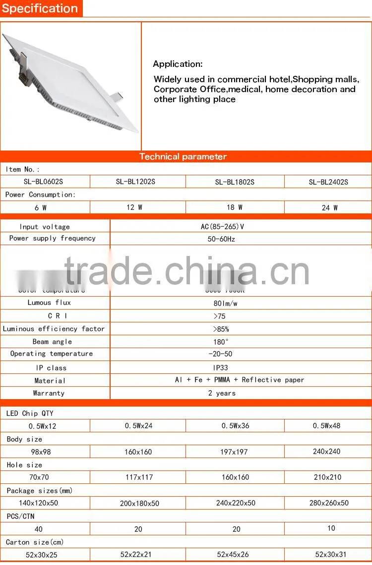 SMD 5630 square 6w 12w 18w 24w glass led panel light