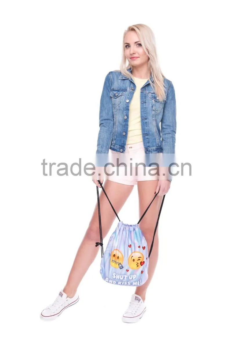 Eco Friendly 3D Printed Emoji Shut Up and Kiss Cute String Draw Bag