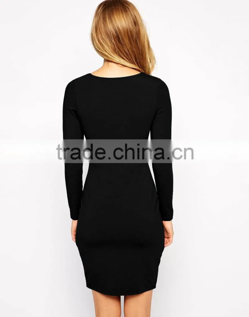 Spring/Autumn Ladies Black Long Sleeve Knitted Small Short Casual Dress