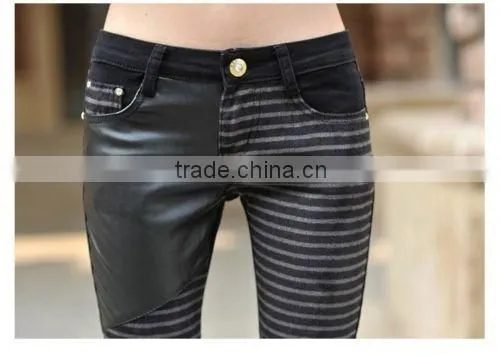 Sexy Women's Jeans Leather Detail Skinny Stretch Fashion Casual Pants Denim