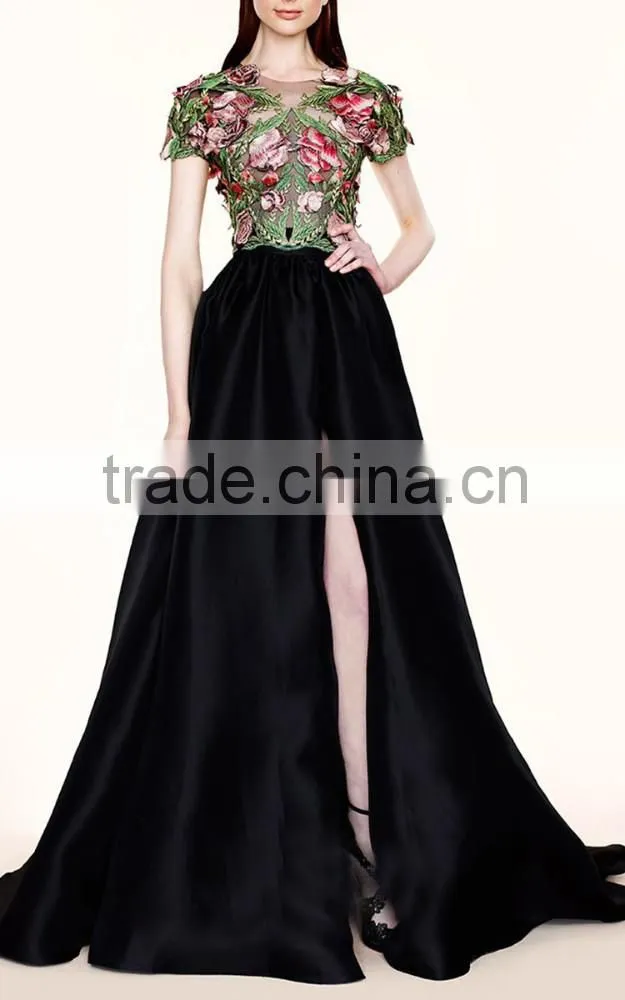 Top Quality Short Sleeve Fashion open leg sexy prom dresses