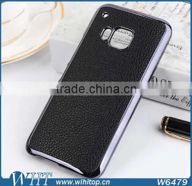 Wholesale Cell Phone Case for HTC M9 Back Cover, Litchi Skin Leather for HTC M9 Case Gold