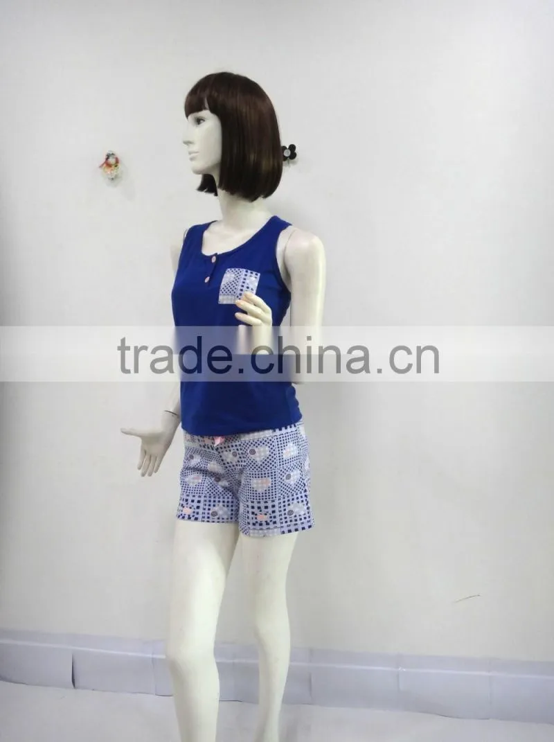 Leisure simple round collar sleeveless pajamas woman