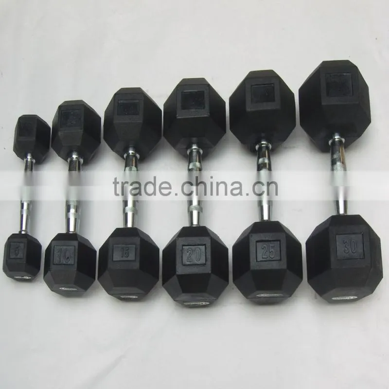 Crossfit Black Rubber Coated hex dumbbells