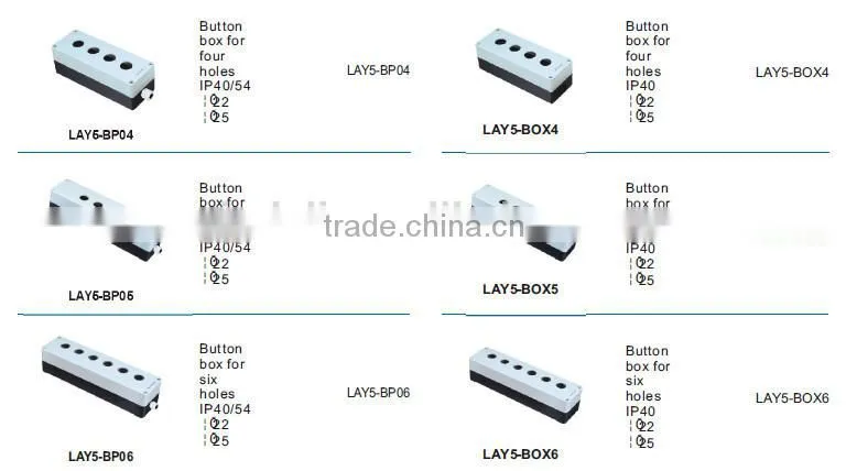 hot sale industrial 22/25mm push button control switch box for five holes IP40 LAY5-BOX5