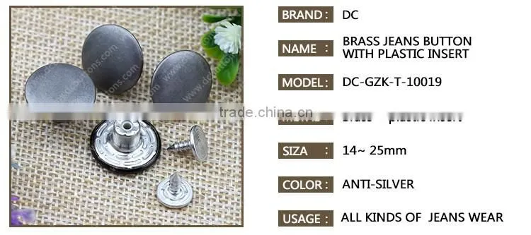 China Factory Directly Sale Plastic Insert Jeans Metal Shank Button