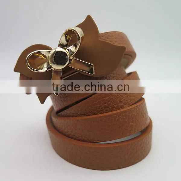 Wholesale good quality cute bowknot alloy skinny leather belt for women