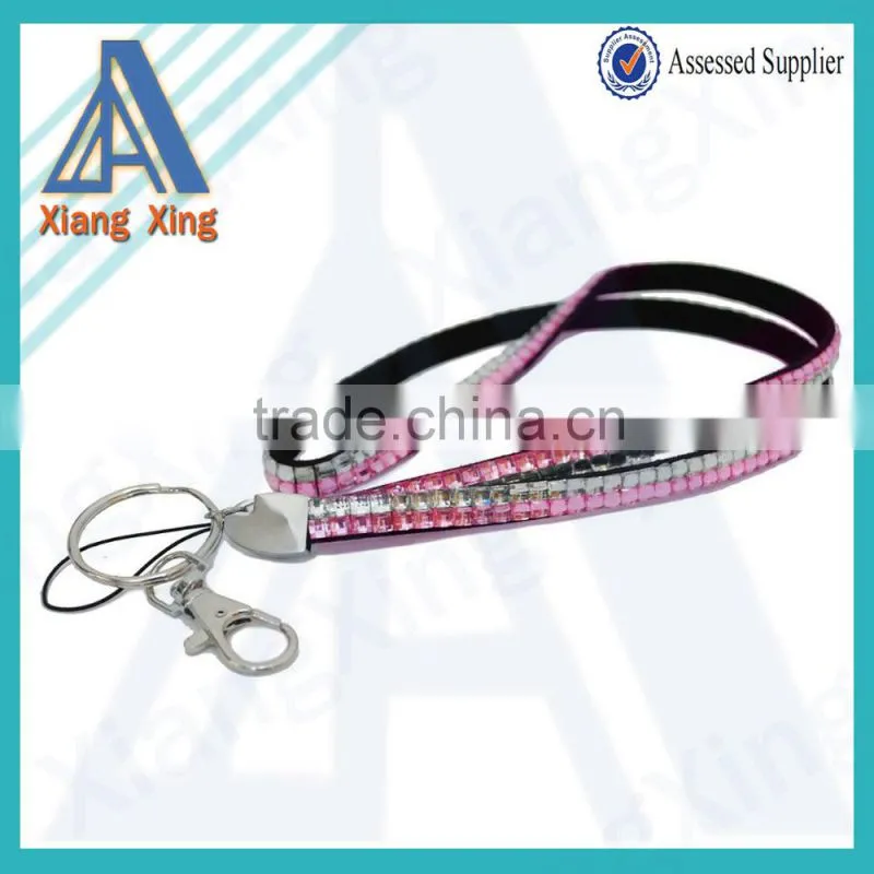 Double line clear rhinestone cute yoyo badge reel lanyard for keys