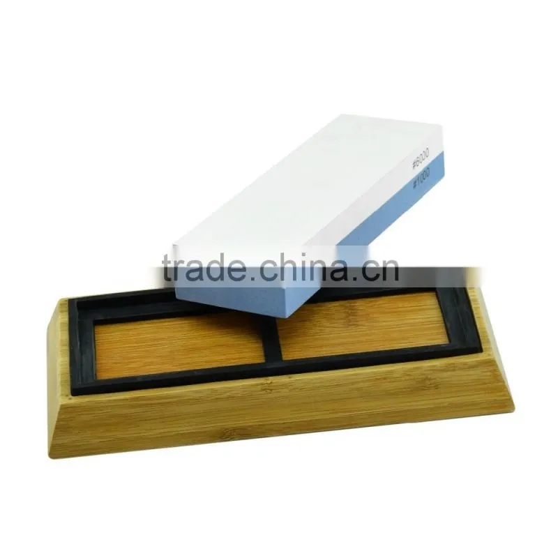 Anti-Slip Bamboo Base Double Sided White Corundum Knife Whetstone Sharpening Stone