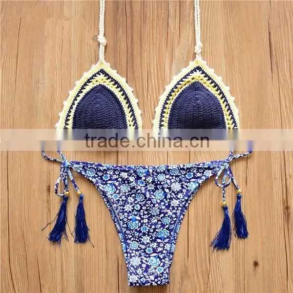 Navy blue Crochet Brazilian Bikini, Sexy exotic bikini women crochet swimsuit