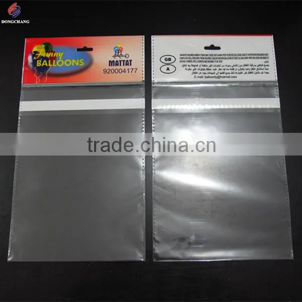 Custom plastic opp bag with printed header and permanent tape for balloon packaging