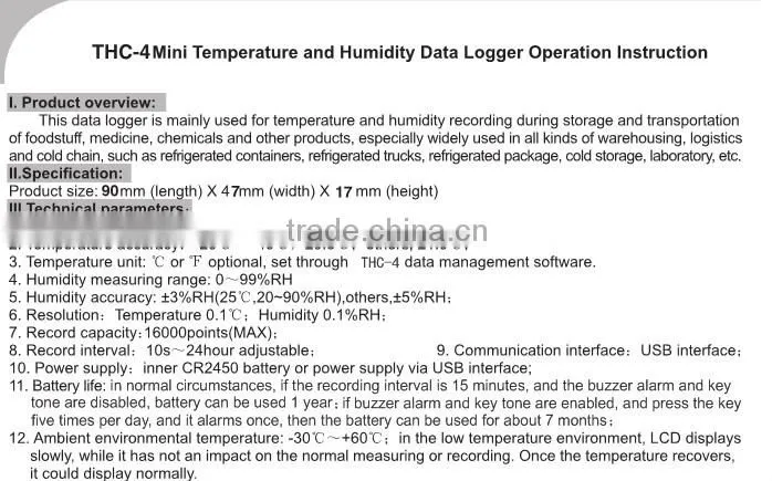 wireless LCD temperature recorder Theory and Industrial Usage Zigbee USB temperature humidity data loggerTHC-4