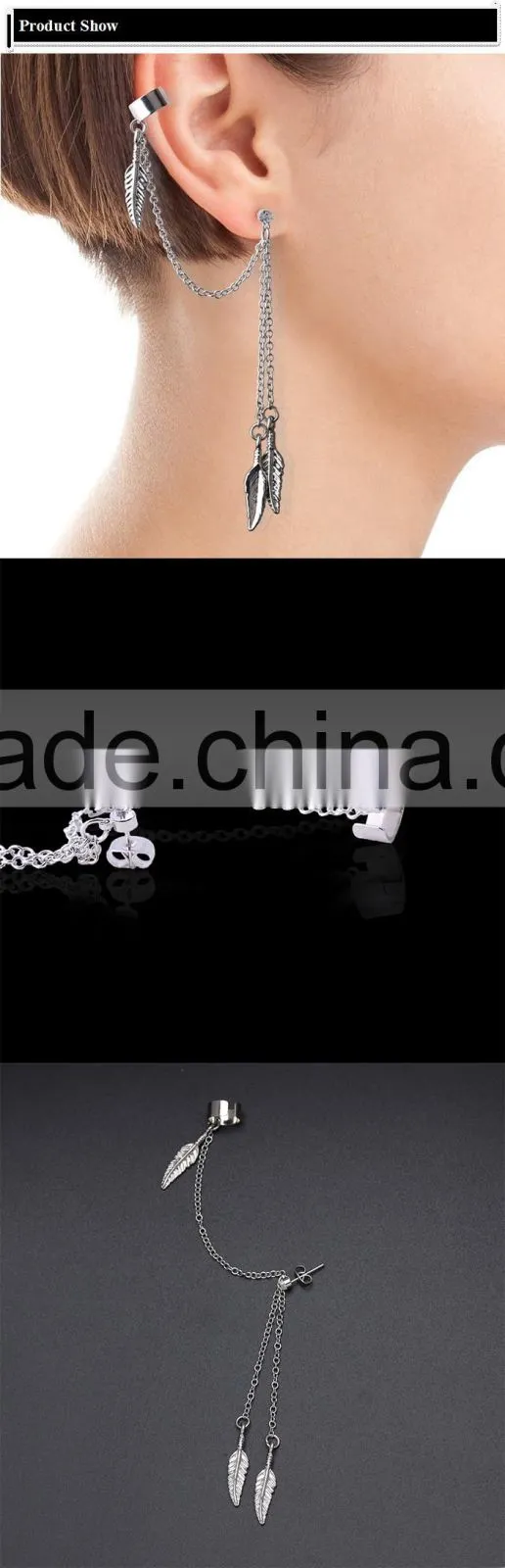 Wholesale Fashion Design 316L Stainless Steel Leaf Chain Earring Stud Piercing Jewelry