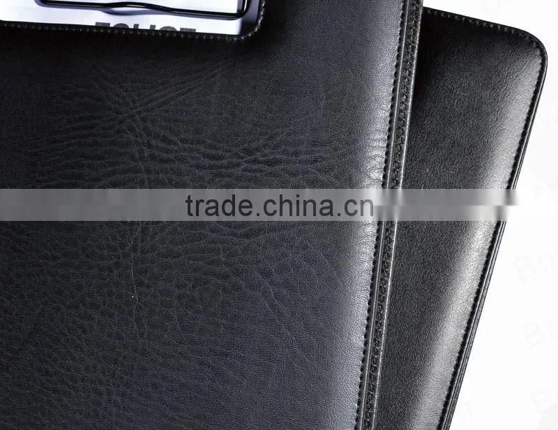 PU double folder with metal clip /clip board holder