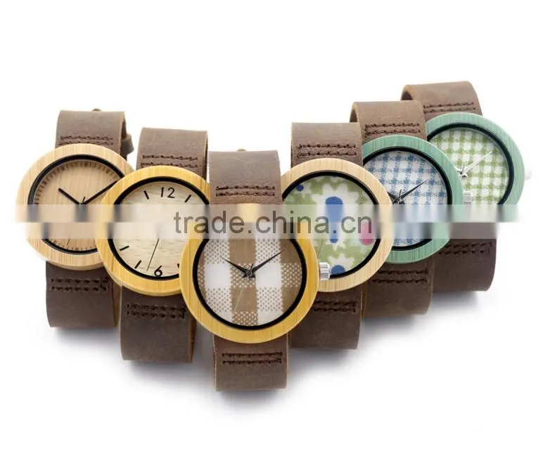 Hotsale bamboo watches with leather strap wooden watches