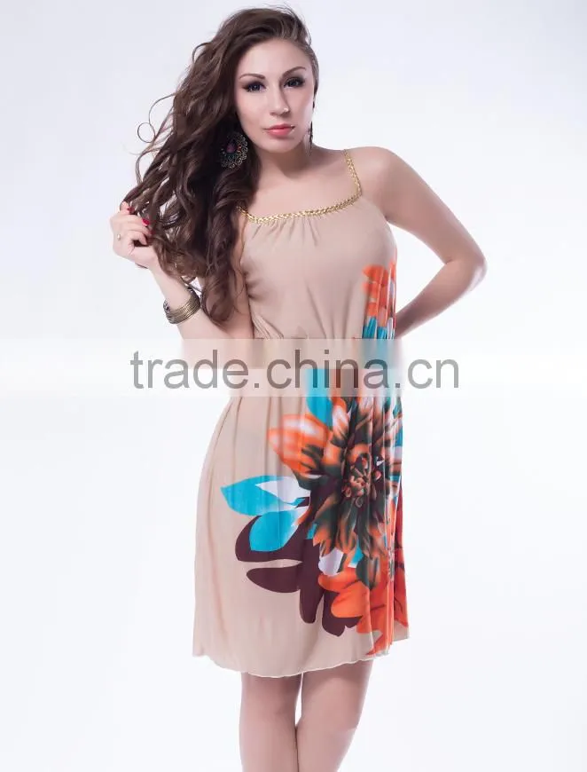 Latest fashion multi flowers panttern sexy ladies summer dress 2015