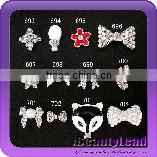 3D nail metal bows nail decoration with rhinestone art nail alloy