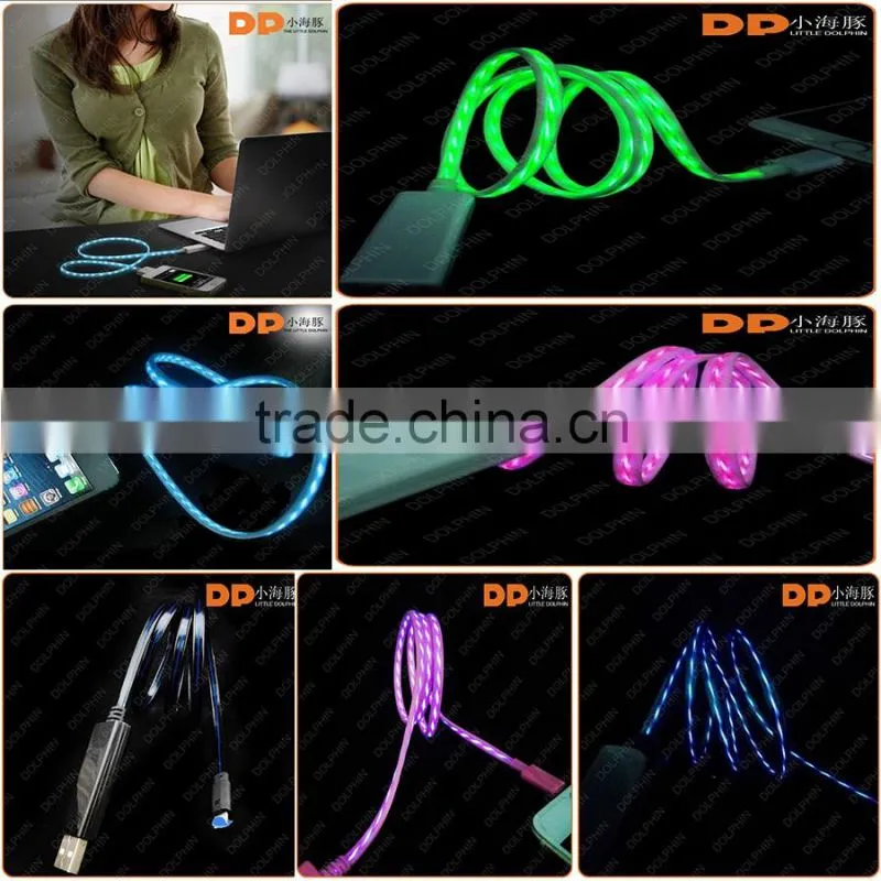 Good quality micro usb cable car charger EL/led flowing usb cable for mobile phone