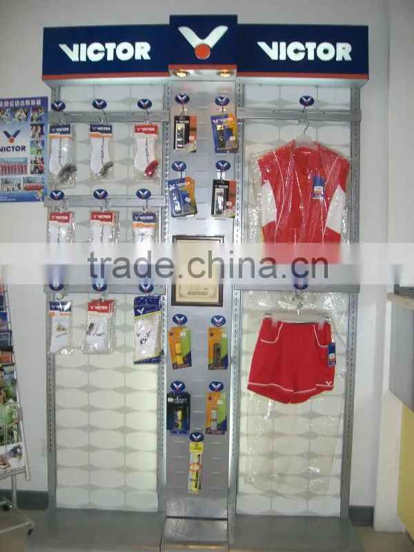Double side wall display fixture with wheel