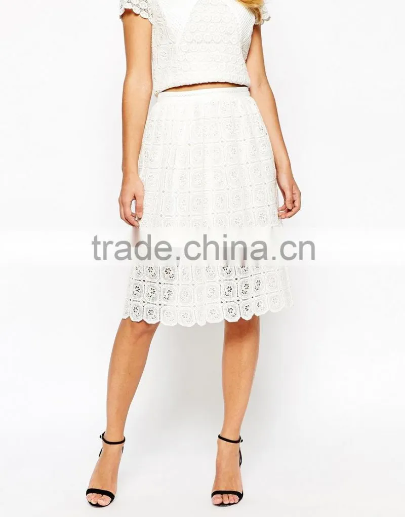 100% cotton white lace skirt Broderie anglaise lace skirt