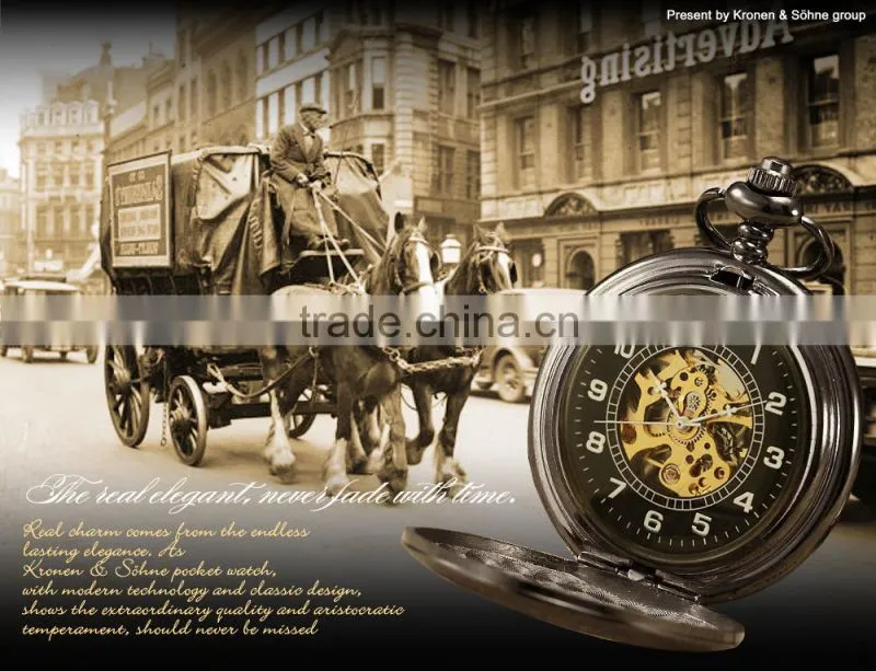 KS Skeleton Dial Hand Wind Analog Men Mechanical Pocket FOB Watch