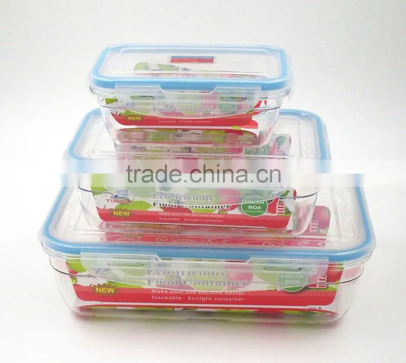 3pcs transparent rectangle plastic freezer food container