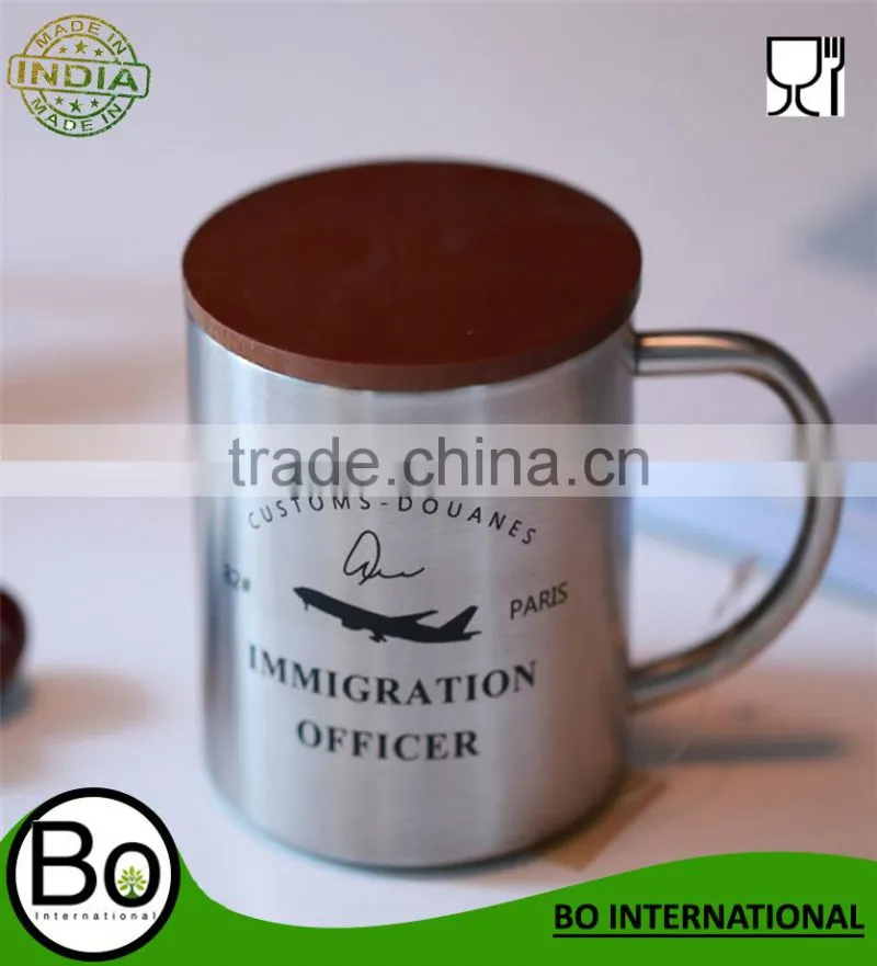Stainless steel Double Layer (Wood Cup Lid)Mug Coffee Cups Caneca Beer Cup Coffee Mug Taza Copo Fast Shipping With Guarantee