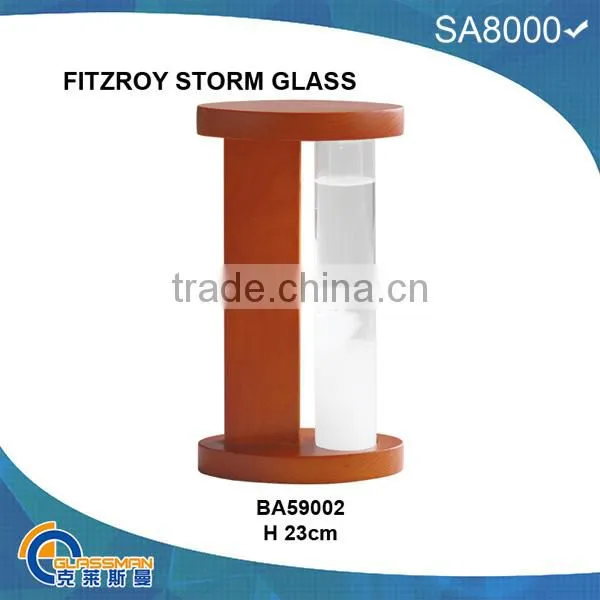 BAW0911 FITZROY STORM GLASS WITH WOOD BASE