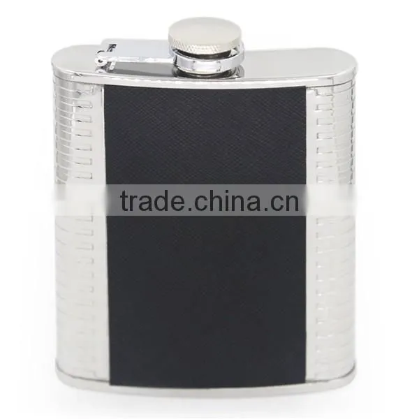 4 OZ flagon with black twill leather hip flask