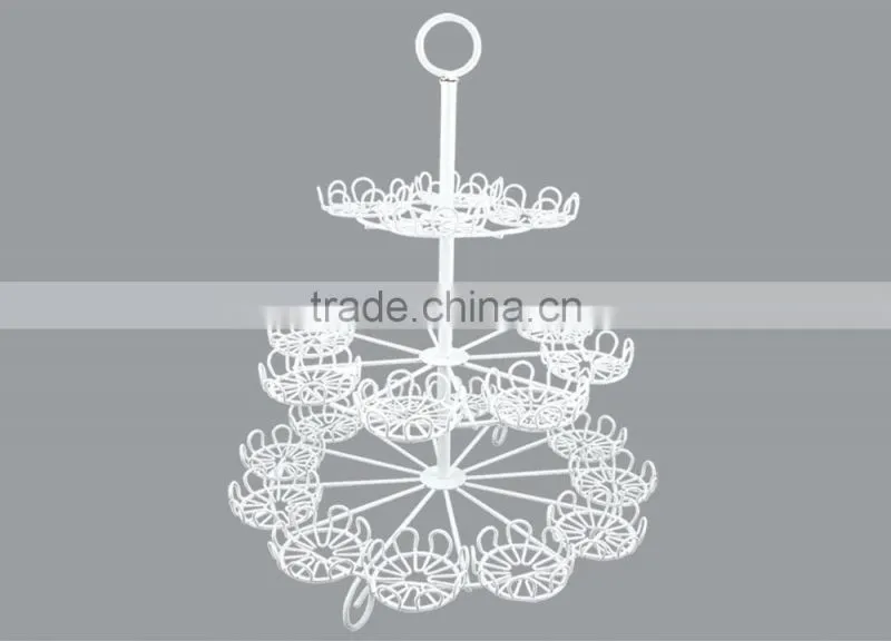 powder coated 3-tier Round Shape metal Wire Cupcake Stand-hold 24 cups