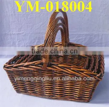 S/3 mountain shaped willow gift baskets with handle