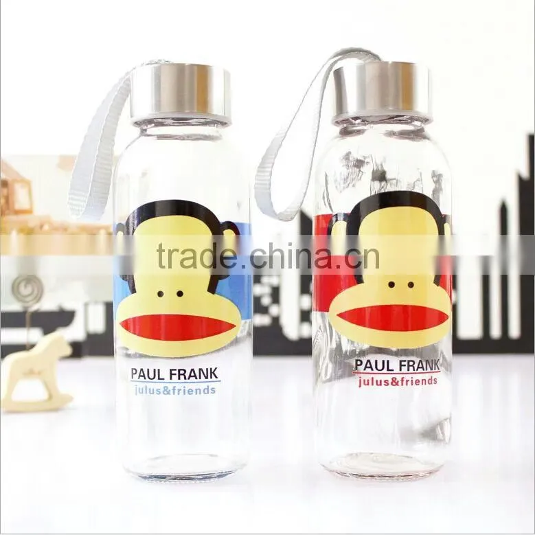 300ml custom private lable reusable glass water bottle with cloth cover