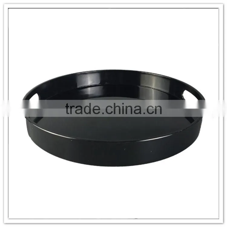 Supreme quality thick wholesale hot sale melamine plain black round serving tray with handles