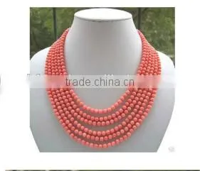 wholesale 6 rows 17-22 inch 6mm pink round coral beads necklace jewelry set