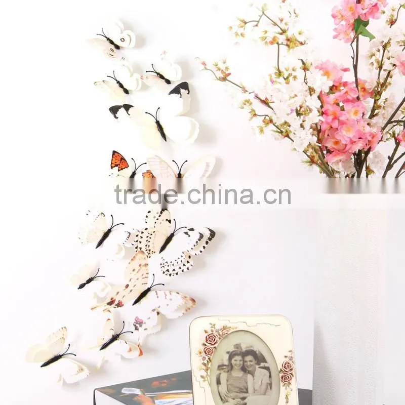 New Design Double-deck 3D Butterfly Wall Sticker PVC Double Layer Butterflies Decor Wall Sticker